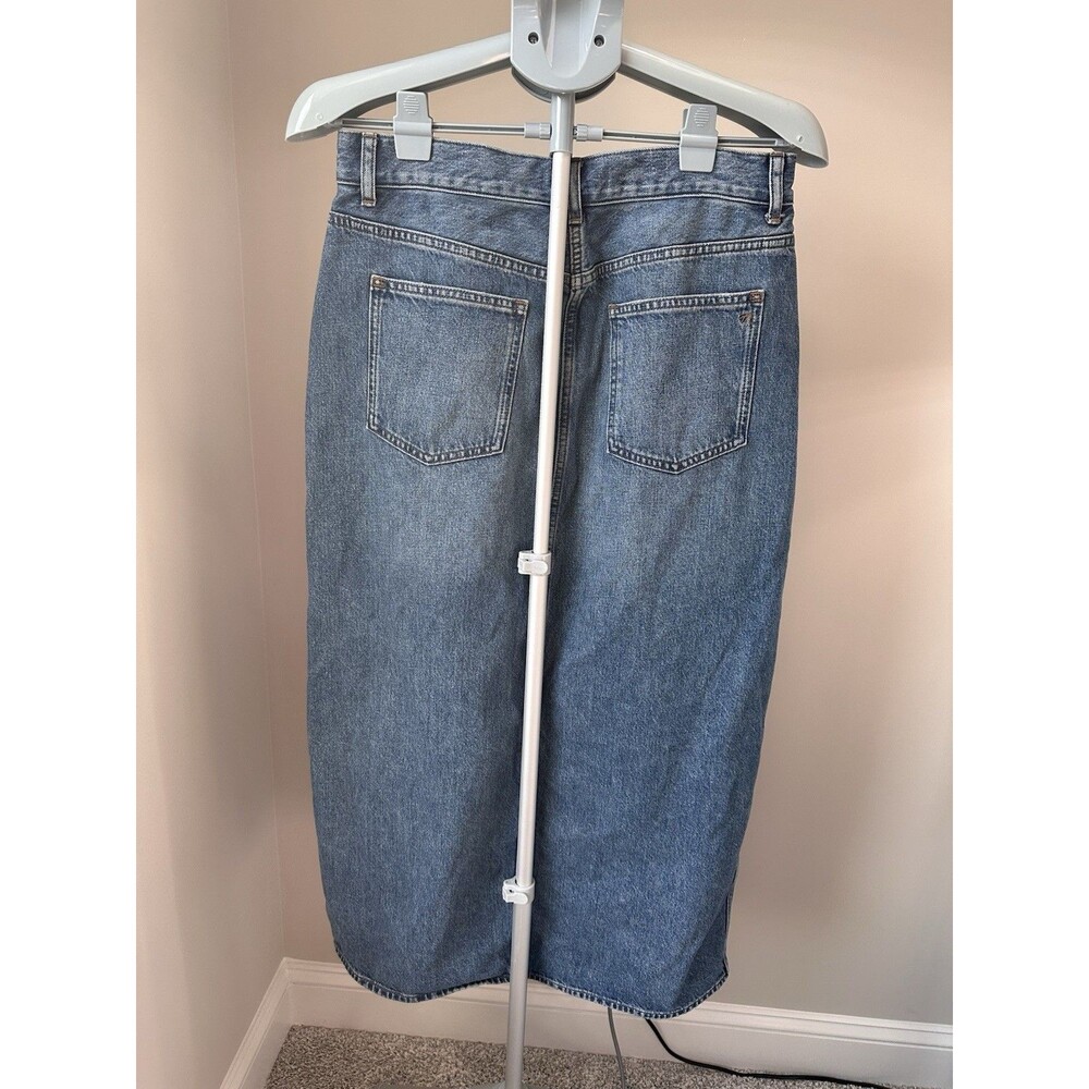 Madewell The Rilee Denim Midi Skirt Mid Wash Front Split Straight Pencil 28 - Picture 4 of 7